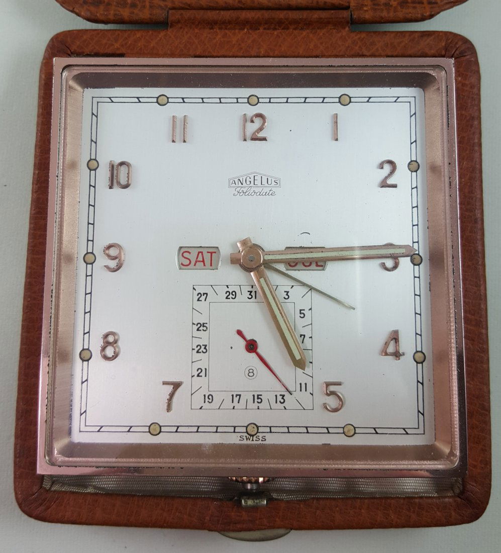 A Rose Angelus Foliodate Swiss Travel Clock (1 of 4)