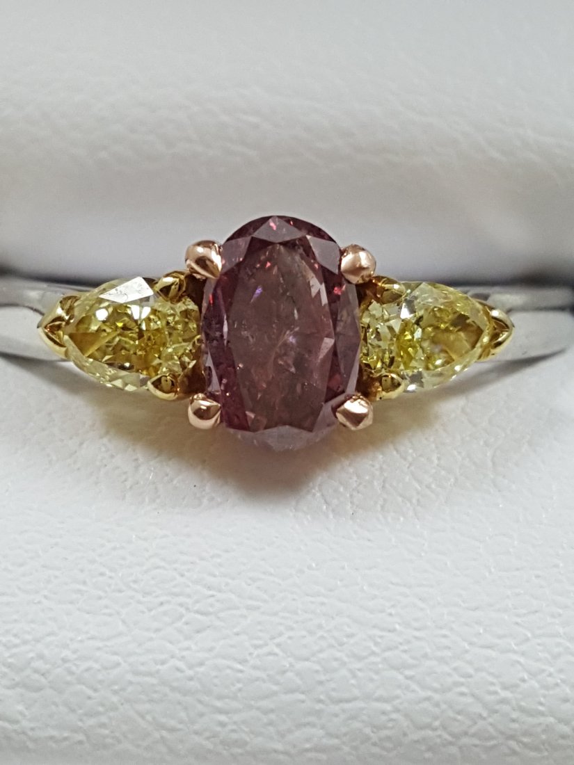 A Deep Pink Diamond Ring Set in Platinum with Yellow (1 of 6)