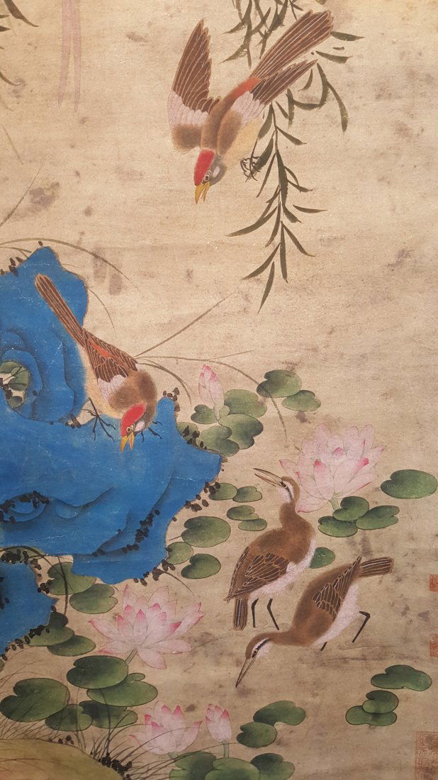 A Chinese Scroll Original Watercolor Painting of Birds (1 of 3)