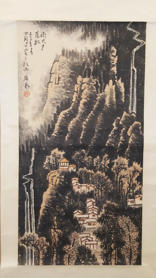 A Chinese Hand Painted Hanging Scroll Landscape with (1 of 4)