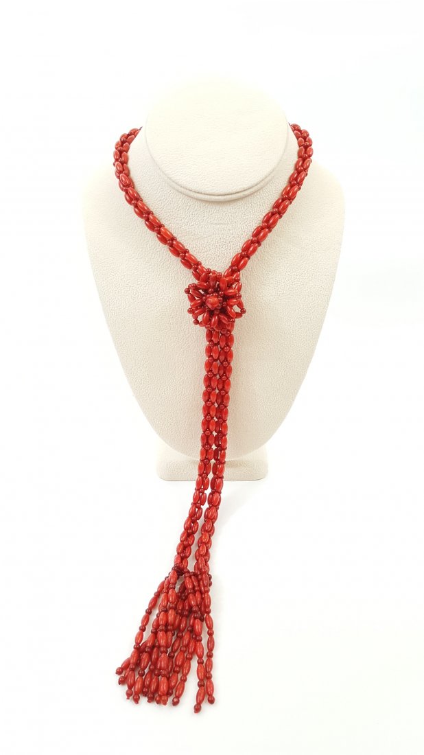 A Vintage Rope Style Australian Red Coral Adjustable Ne (1 of 6)