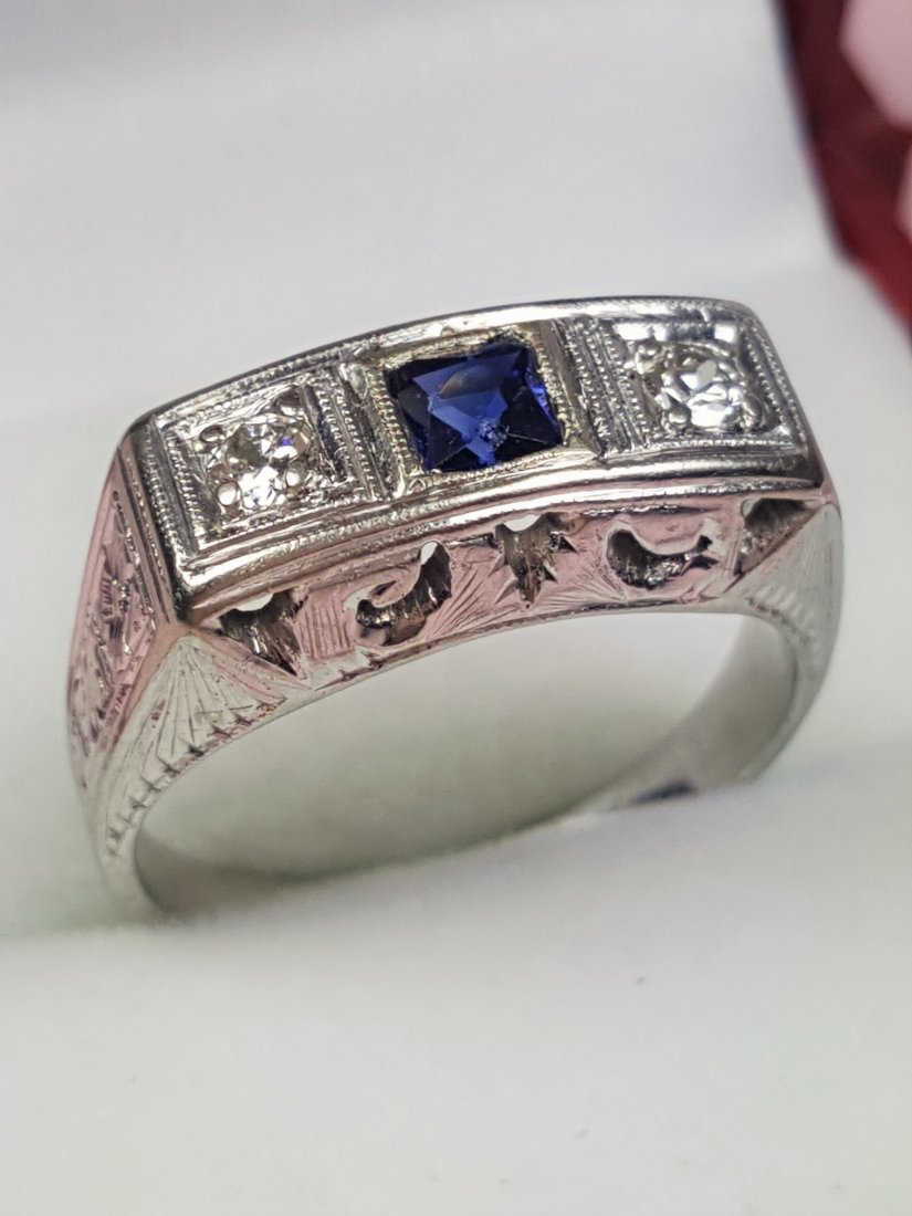 A Vintage 18K White Gold 3-Stone Setting Diamond and (1 of 6)