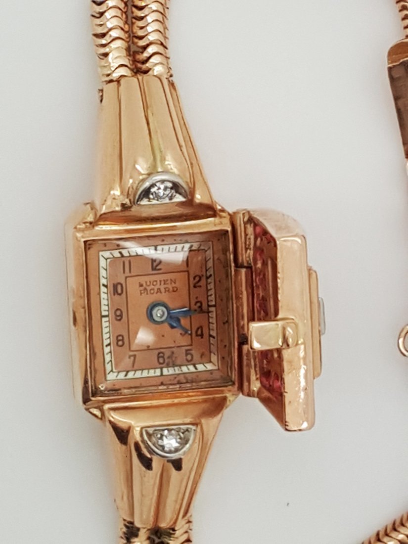 Ladies Lucien Piccard art deco 14k rose gold diamond (1 of 6)