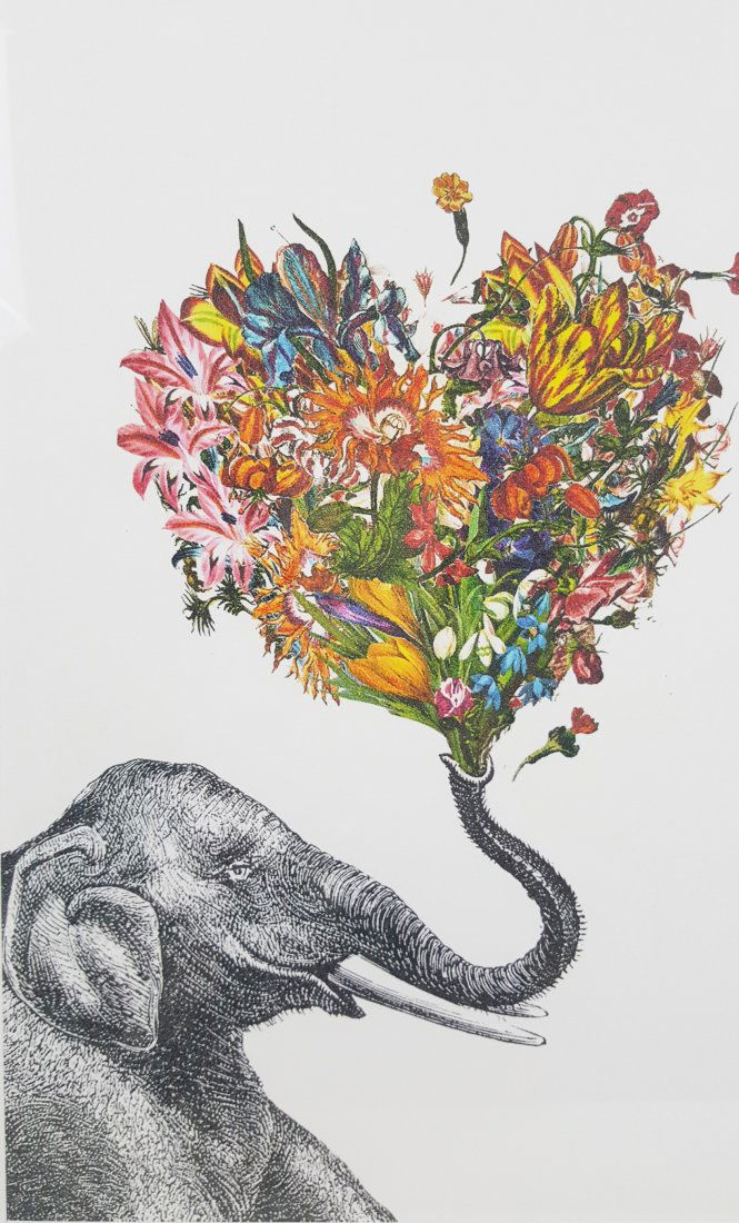 Elephant blowing flower heart bouquet print (1 of 2)