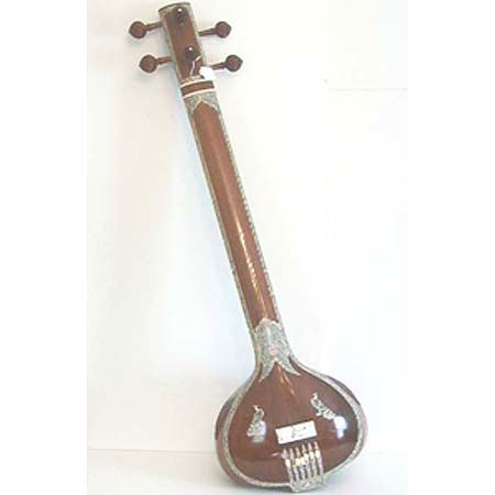 A modern Indian inlaid sitar: A modern Indian inlaid sitar Peacock and arabesque decoration, 42"l, needs restringing