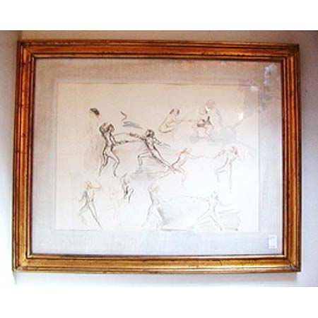 John Groth watercolor on paper: A watercolor on paper The fencers, signed John Groth ur. (Am., b. 1908) and dated 1977, 16 1/4" x 23" (sight), matted and framed, partial inscription covered by mat