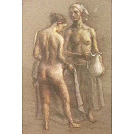 Brackman pastel on paper: A pastel on paper Bathers, signed lr. Brackman ( Robert Brackman, b. Odessa/Am., 1898-1980 ), 22" x 14" (sight), matted and framed