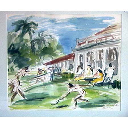 John Groth watercolor on paper: A watercolor on paper Kingston Country Club", signed John Groth (Am., b. 1908) and titled lr., 17 1/2" x 21", matted and framed