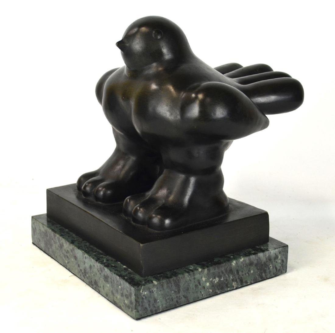Fernando Botero Bronze " Bird ": Fernando Botero bronze sculpture of " Bird" with green marble base. 11" H, base 9" x 7 1/2"