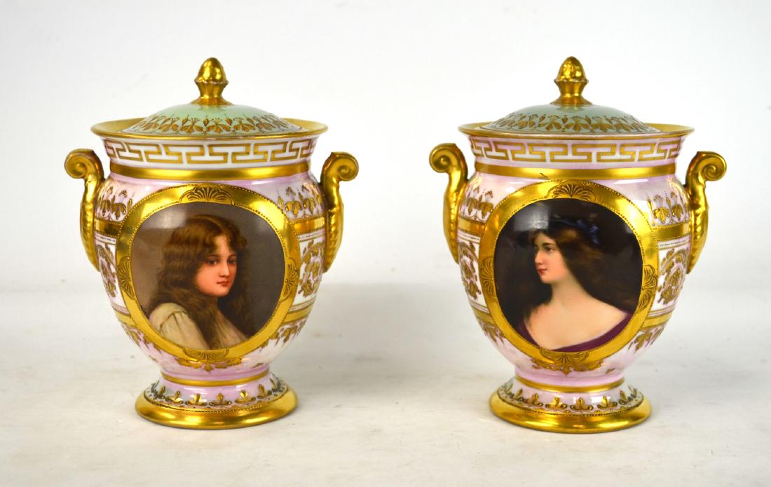 Pr Royal Vienna Porcelain Portrait Covered Vases (1 of 7)