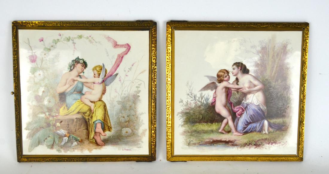 Two Hand Painted Signed Porcelain Panel w. Mirror (1 of 10)