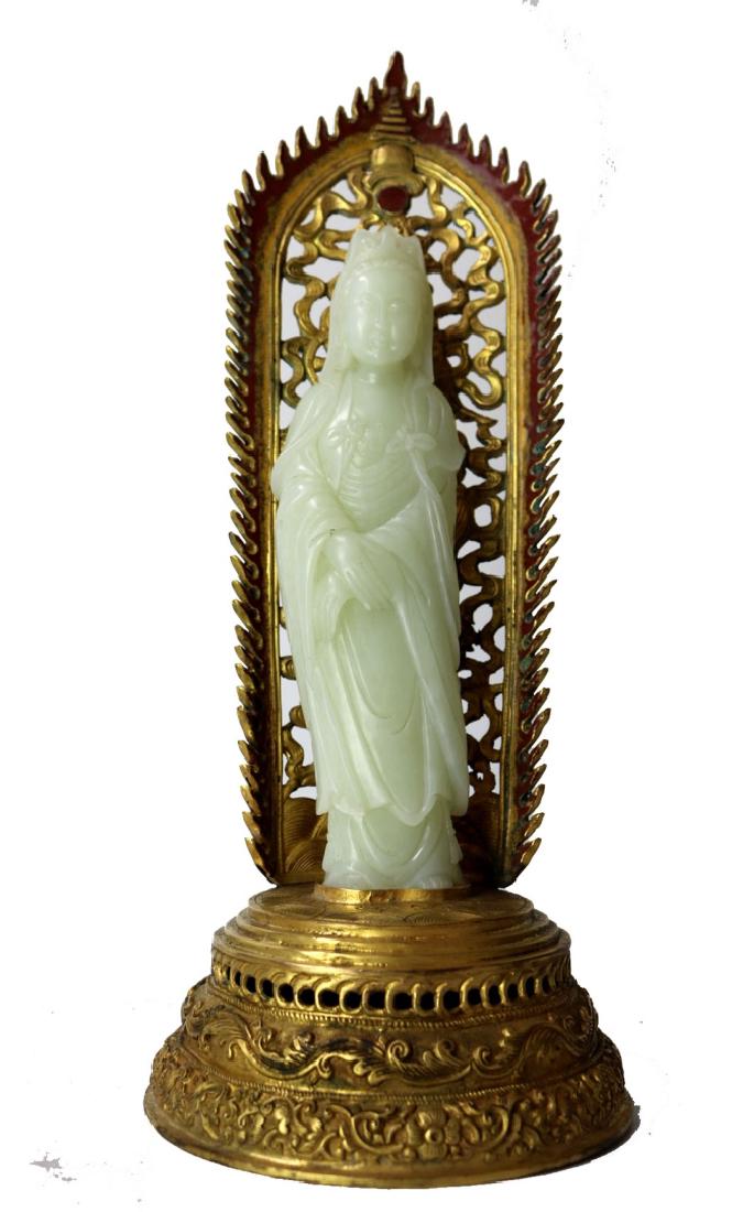 Chinese Jade Guanyin with Gilt Bronze Base (1 of 9)