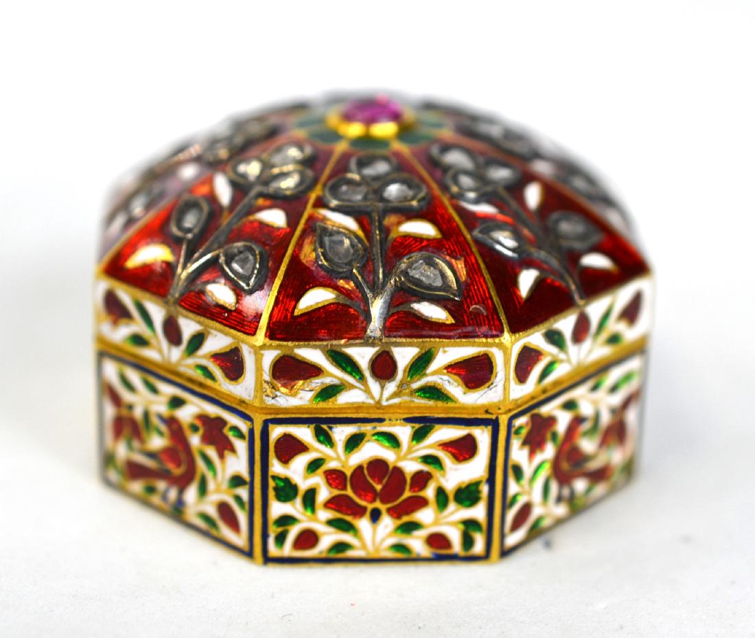 24K Gold Indian Enamel Octagonal Box Mughal Style (1 of 6)