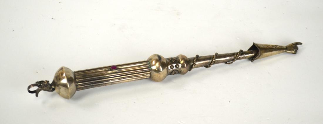 Russian Silver Torah Pointer: Russian antique silver torah pointer with a red gemstone on it. 13" L