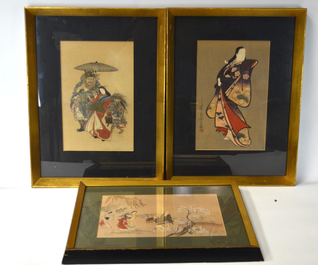 Three Framed Japanese Paintings (1 of 9)