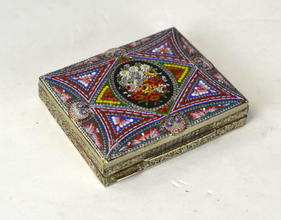 Micro Mosaic Silver Case: Italian antique micro mosaic silver case with colorful floral design. 2 3/4" x 3 1/2"