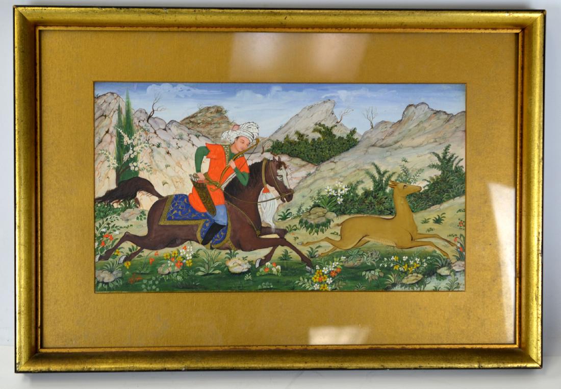 Persian Framed Miniature Hunting Scene Signed (1 of 6)