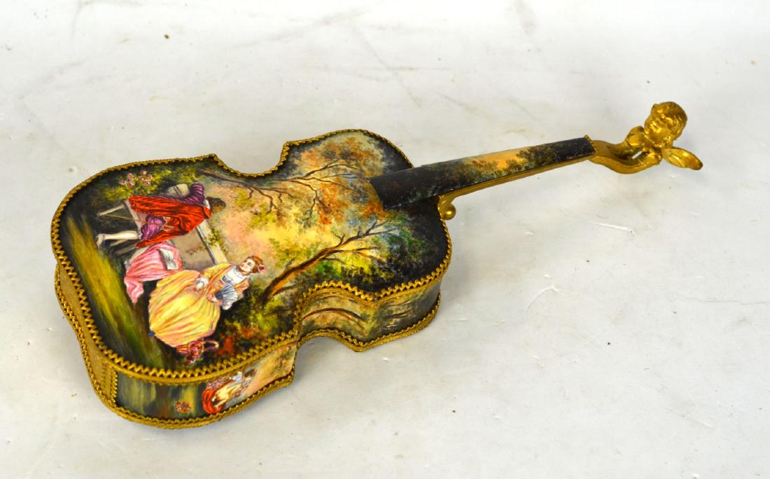 Vienese Enamel Music Box in Shape of Violin (1 of 10)