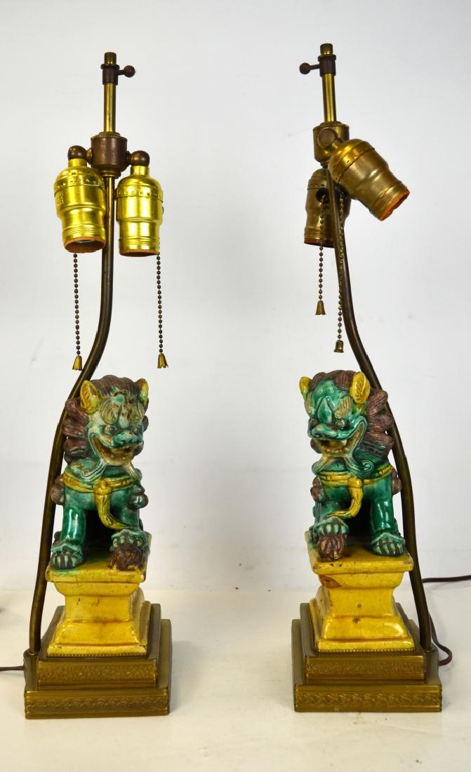 Pair Sancai Glazed Foo Dogs Lamp Bases (1 of 5)