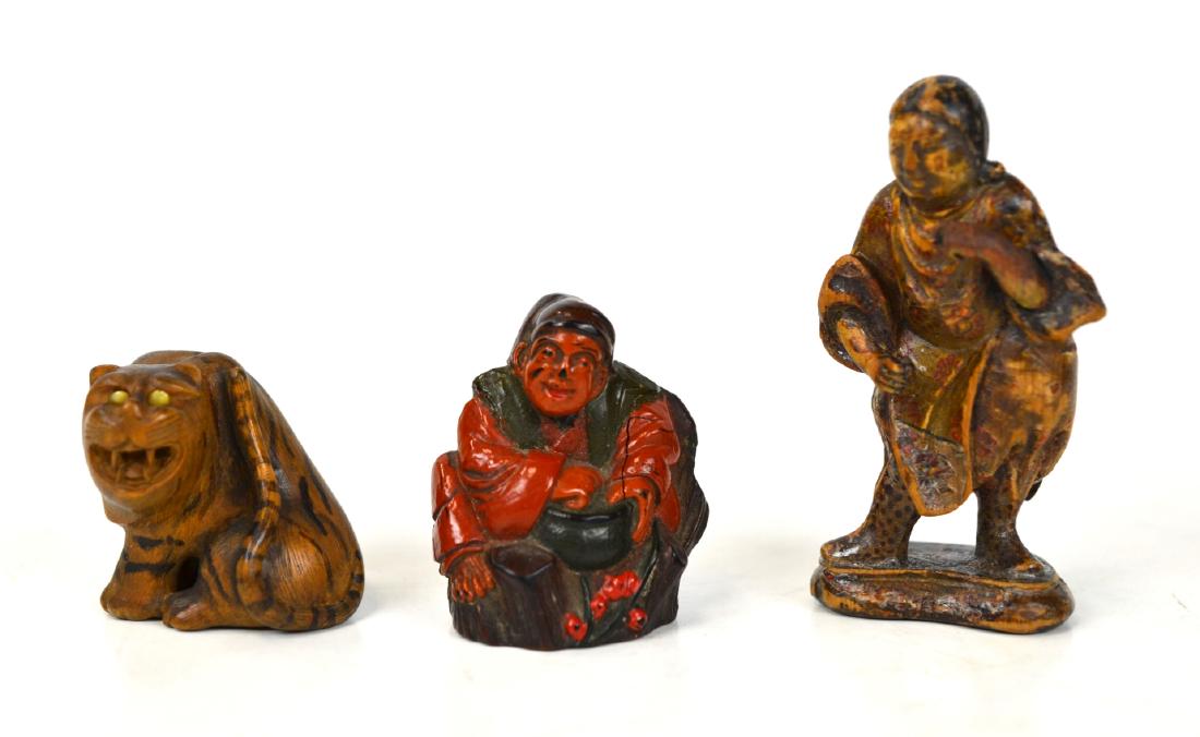 Three Japanese Wood Figure Netsukes (1 of 8)