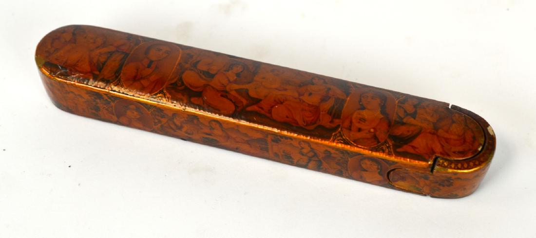 Persian Lacquered Wood Pen Box w. Figural (1 of 8)