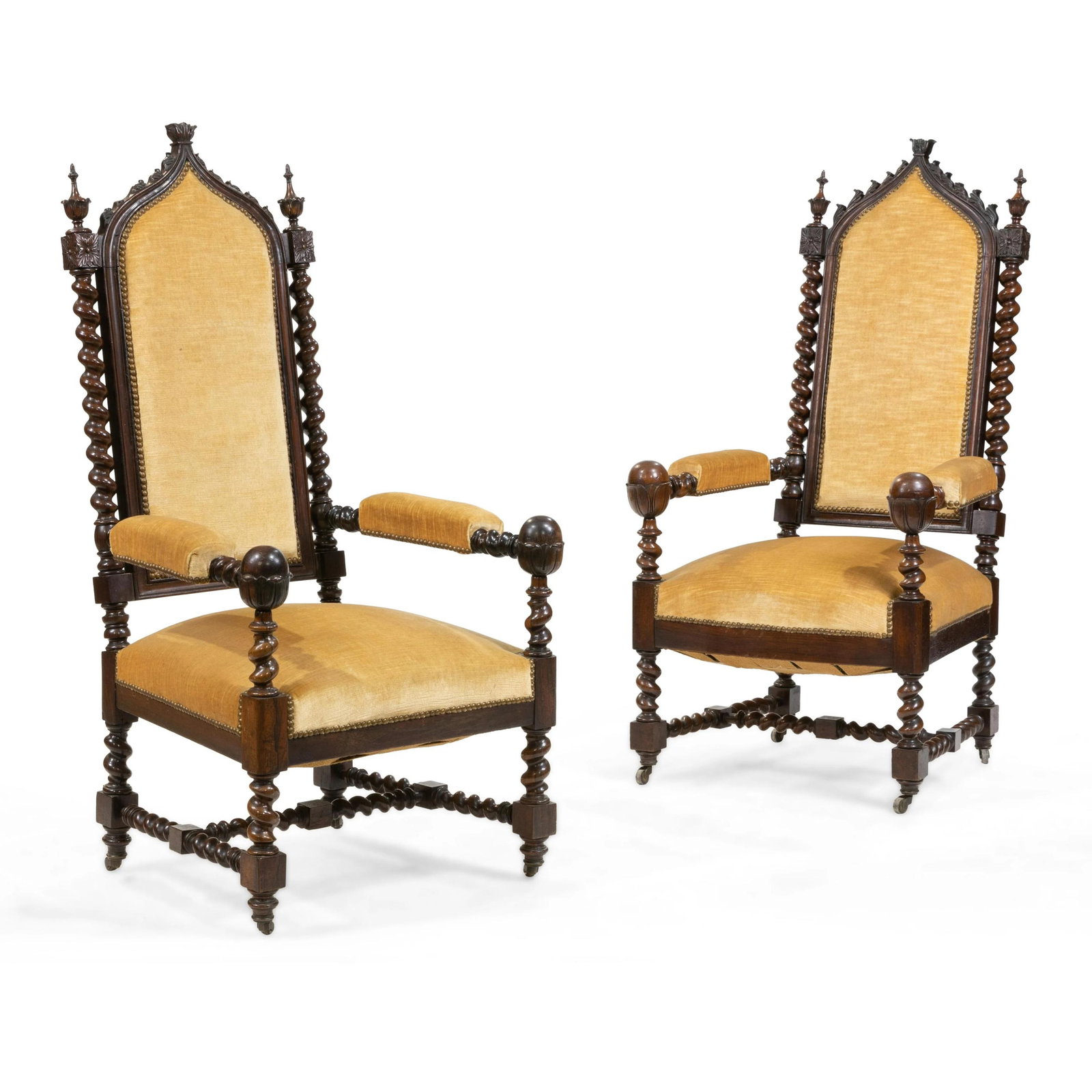 Gothic Arm Chairs - Pair: Pair of gothic arm chairs. Dimensions - 50" x 24" x 25"