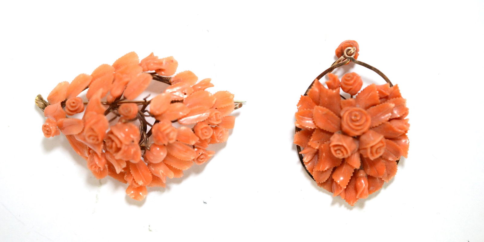 Two 14K Gold & Coral Flower Brooch Pins (1 of 10)