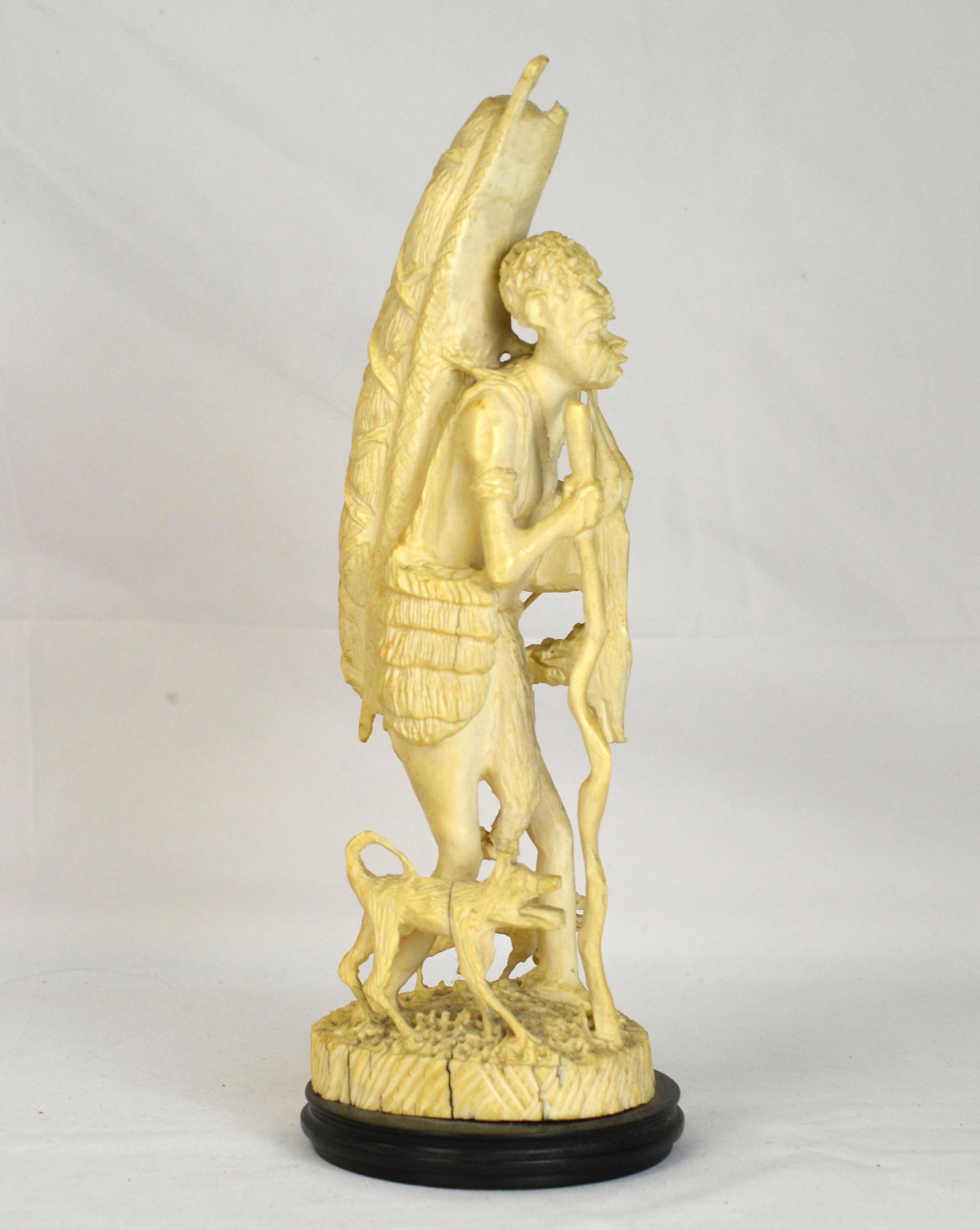 Antique Bone Carving Figure: Antique bone carving of figure. 12 1/2"H