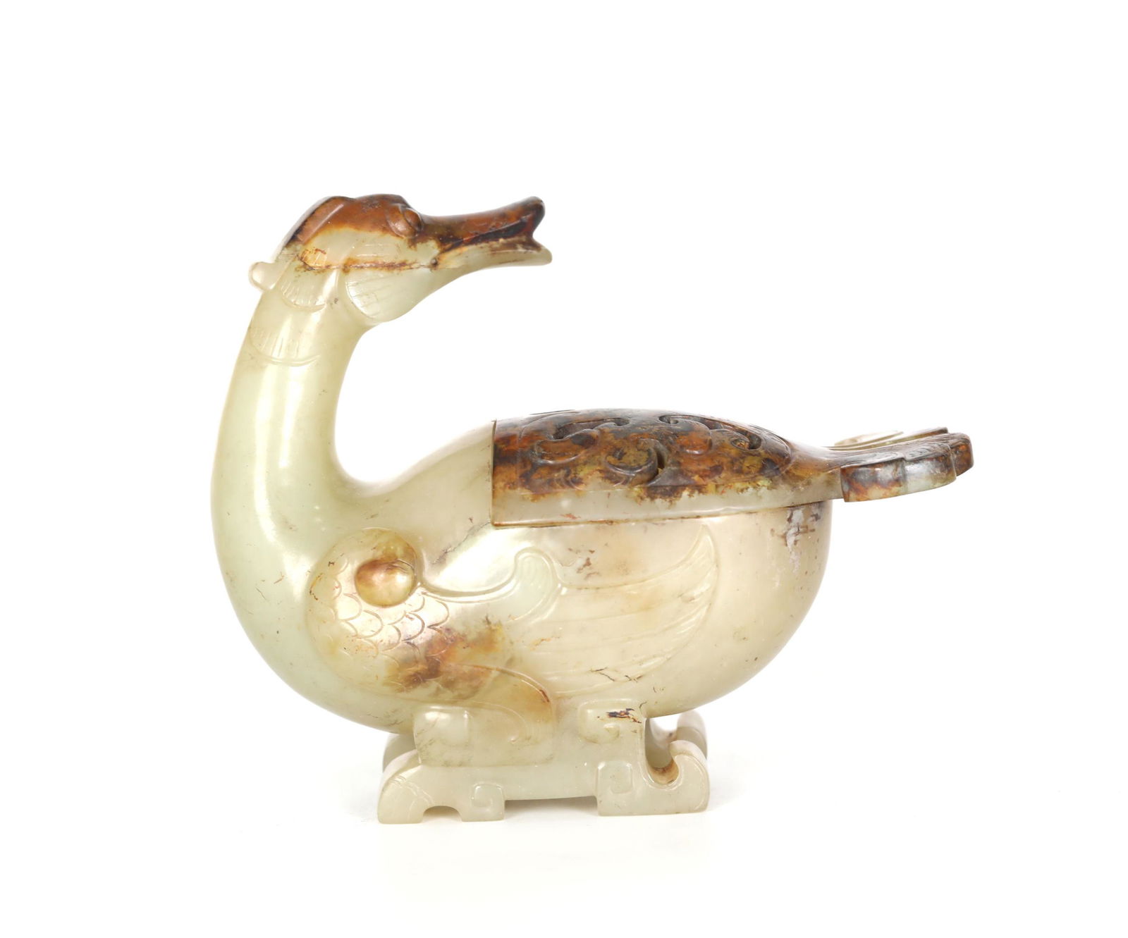 Chinese Carved Duck Form Rustic Jade Censer (1 of 8)