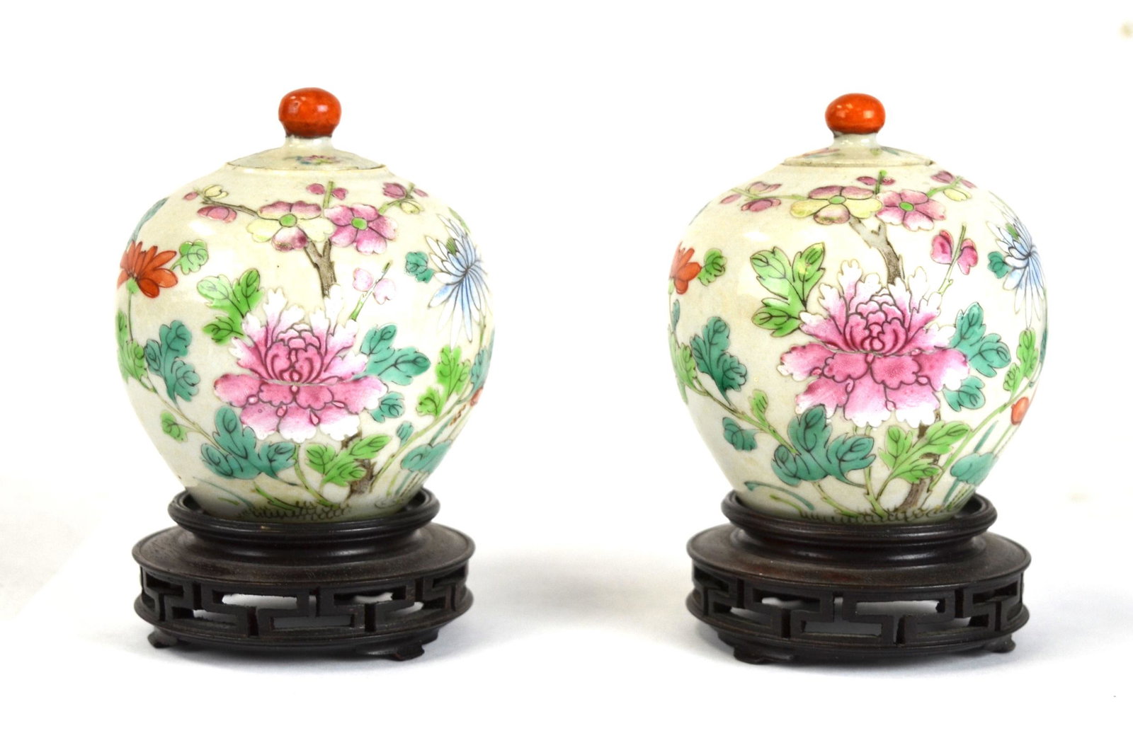 Pr Small Chinese Famille Rose Covered Jars (1 of 8)