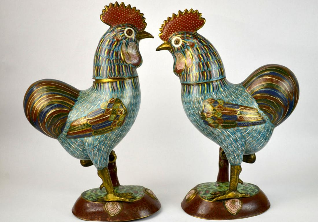 Pair of Large Chinese Cloisonne Roosters (1 of 10)