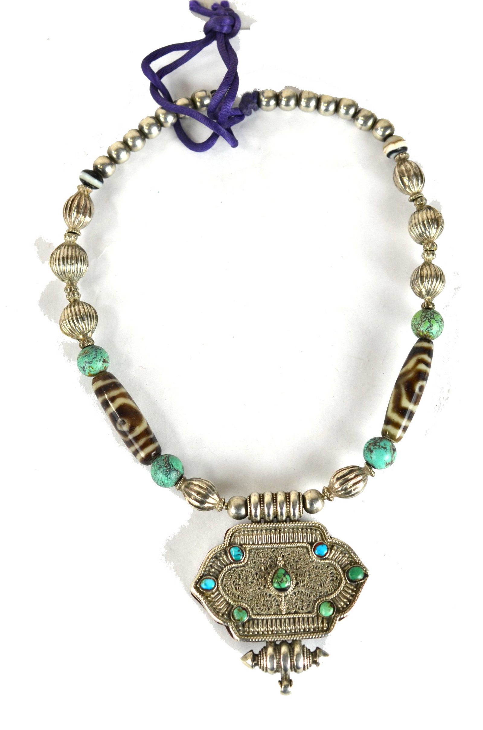 Tibetan Silver & Dzi Beads Necklace (1 of 10)