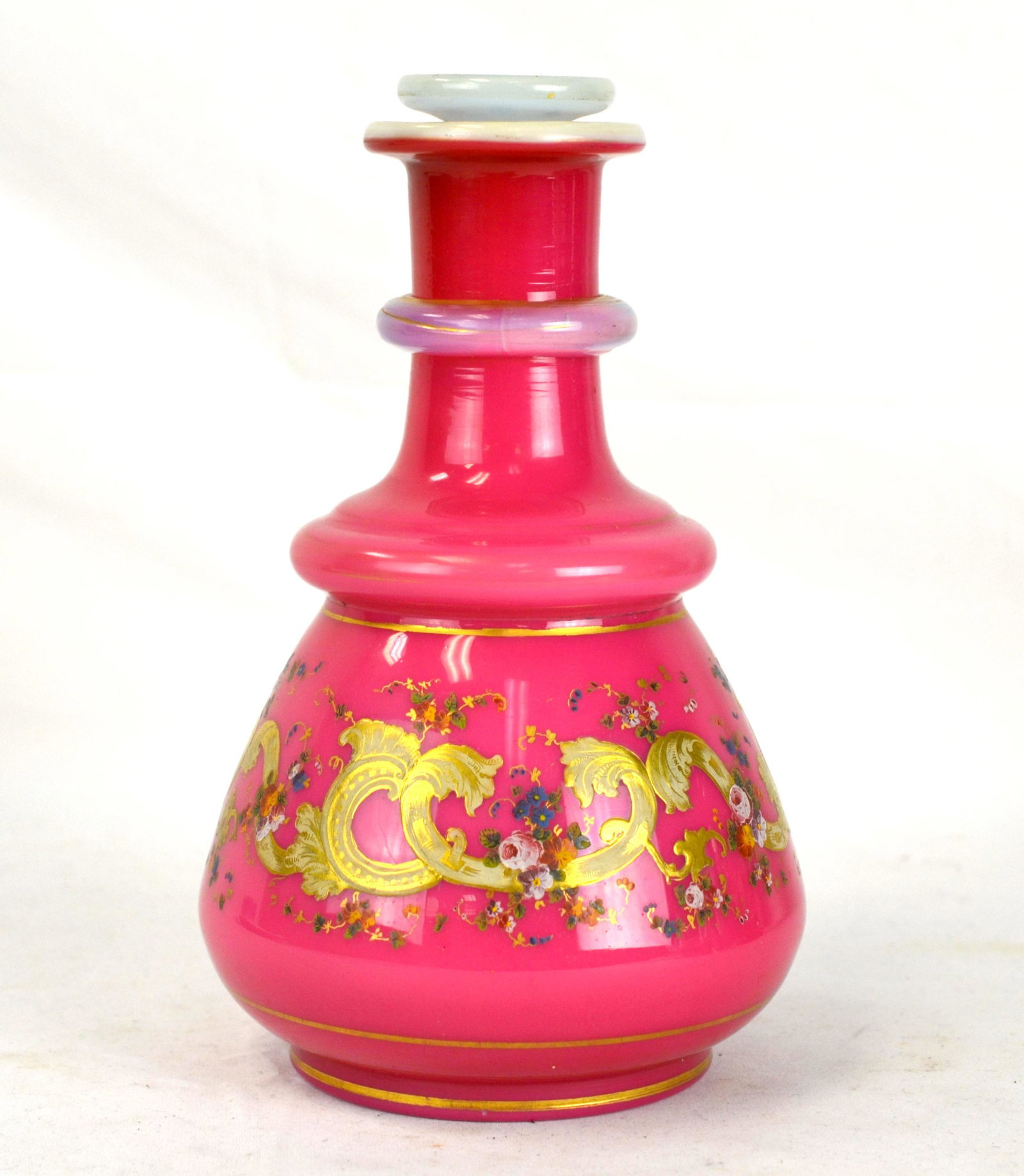French Painted Pink Opaline Glass Vase (1 of 7)