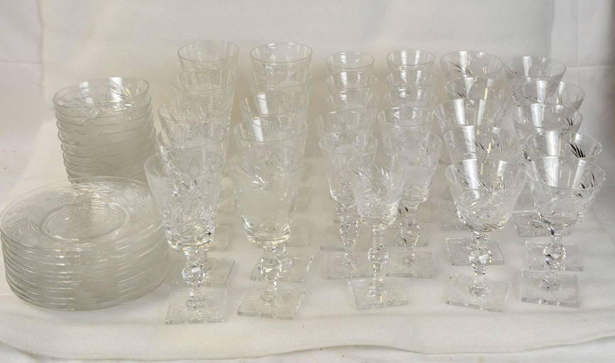 59 Pcs Of Hawkes Cut Crystal Glasses
