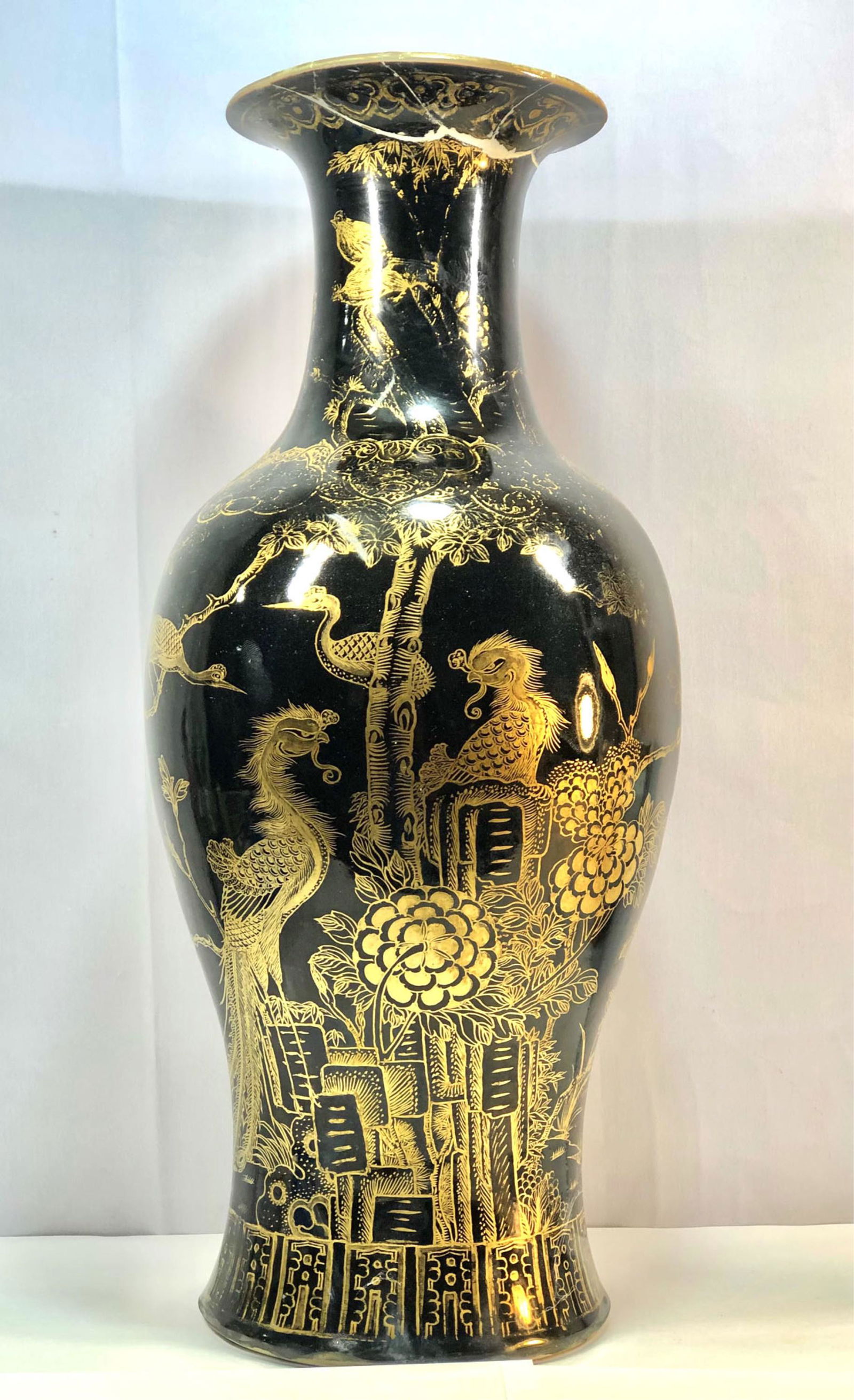 Tall Chinese Gilt Black Glazed Vase (1 of 11)