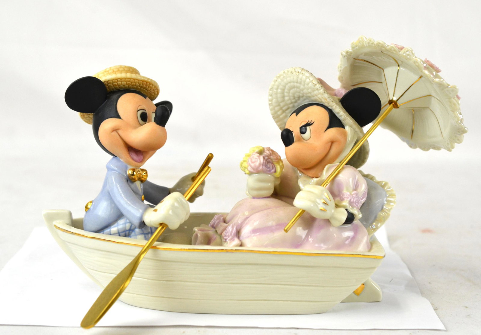 Lenox Disney Showcase Mickey Rowboat Romance: Lenox Disney showcase collection of " Mickey's Rowboat Romance" with Mickey and Minnie. mark on bottom. 10"L x 6"H