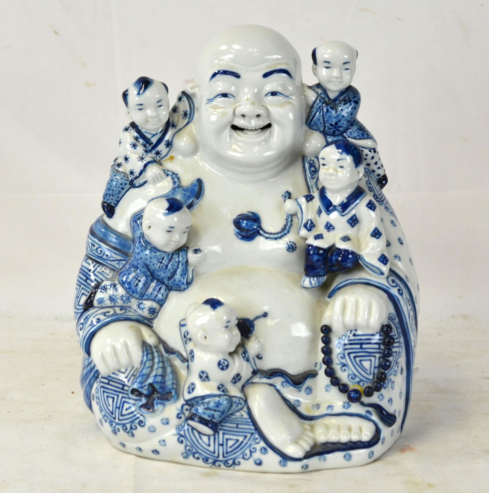 Chinese Blue & White Happy  Buddha Figure Group (1 of 6)