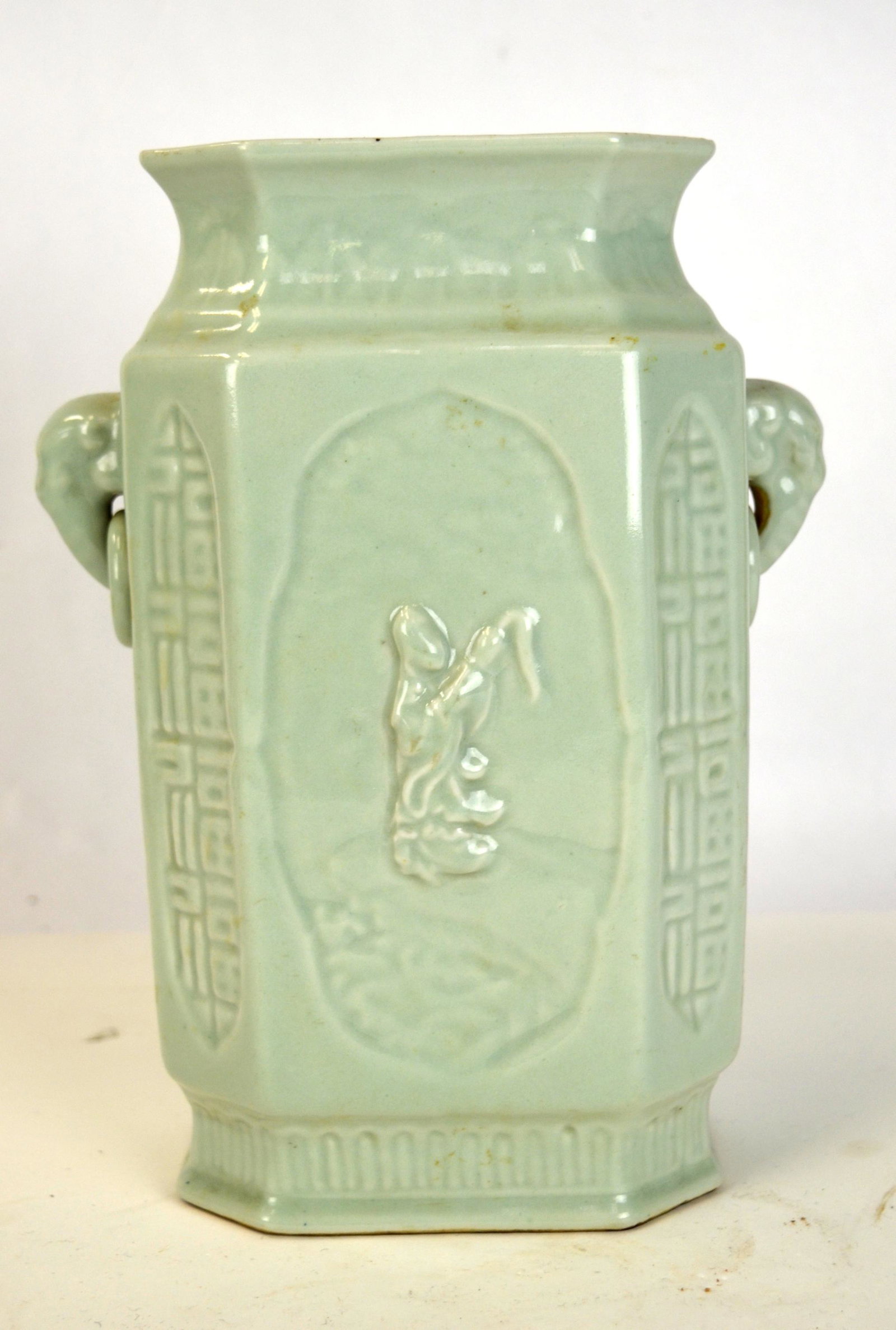 Chinese Celadon Glazed Carved Four Side Vase (1 of 8)