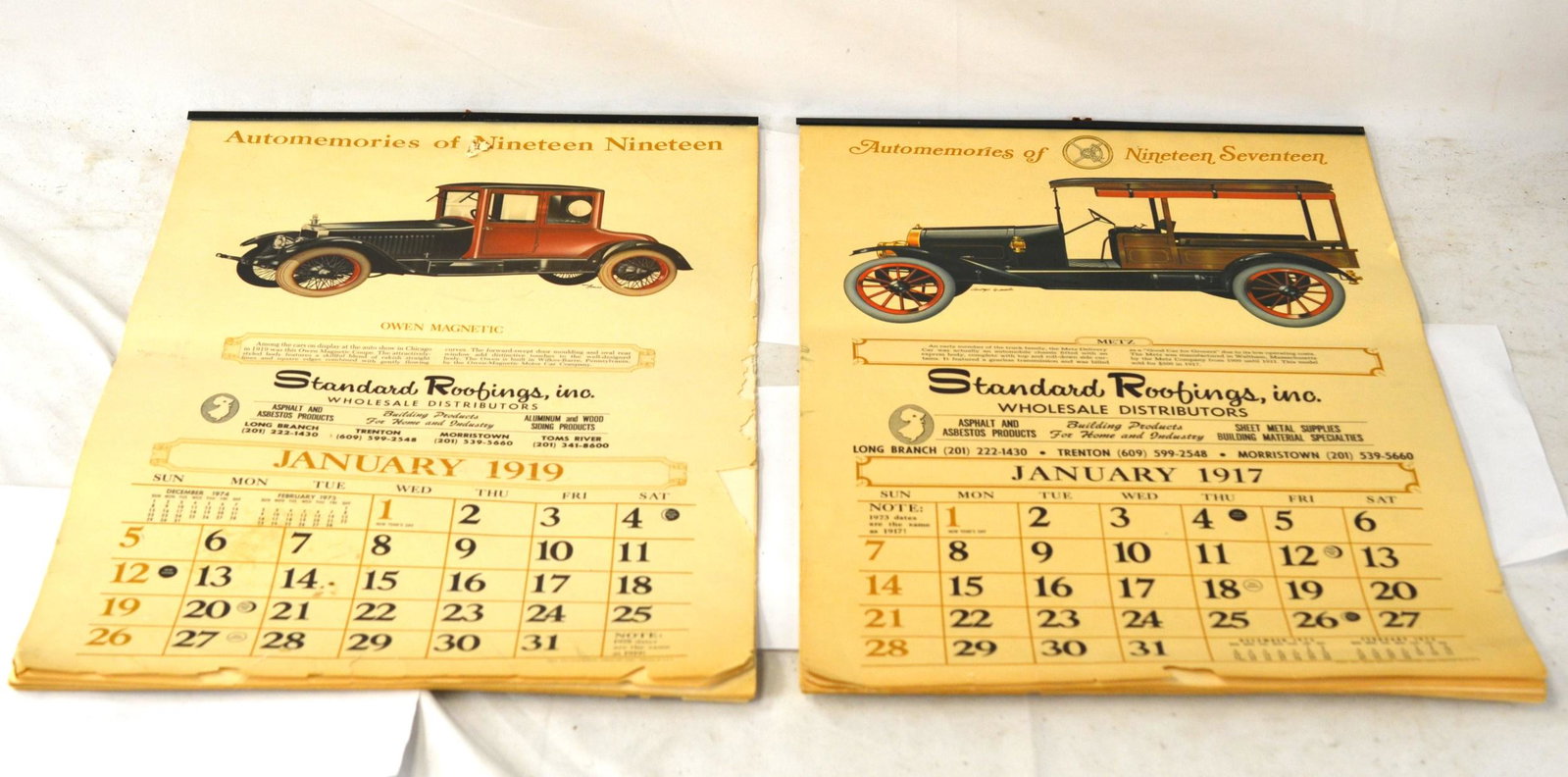 Two Automemories Calendars(1917 & 1919): Two vintage automemories calendar including 1917 and 1919. each size:20 1/2"H x 14"W
