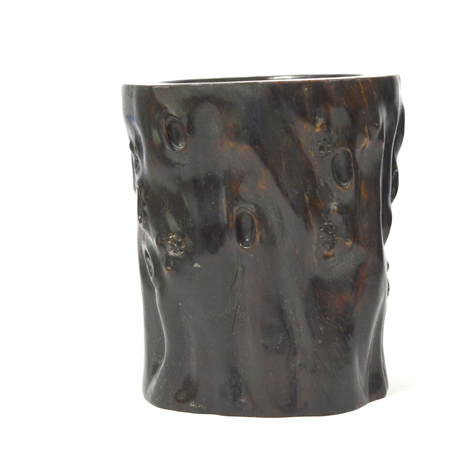 Chinese Carved Heavy Wood Brush Pot (1 of 8)