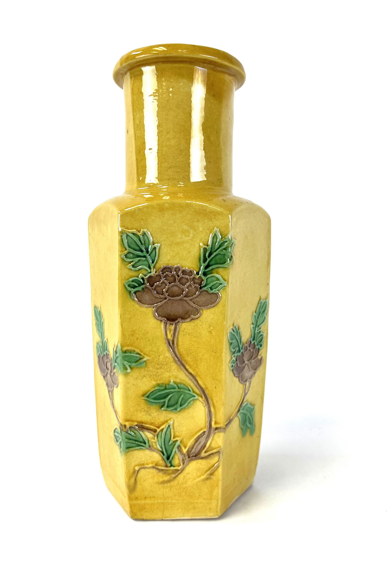 Chinese Carved Yellow Ground Hexagonal Vase (1 of 6)