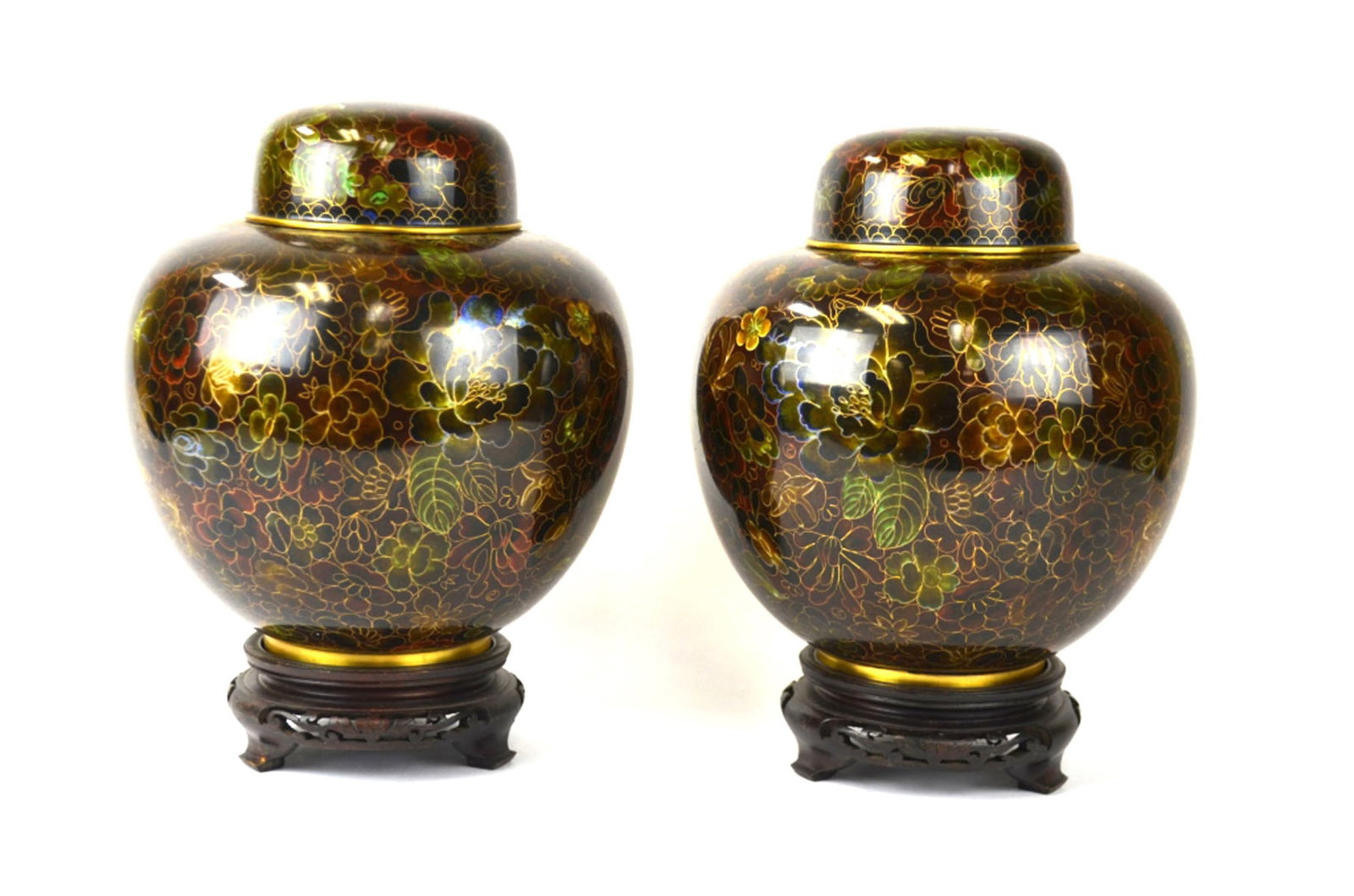 Pair Chinese Cloisonne Ginger Jars with Lids (1 of 9)