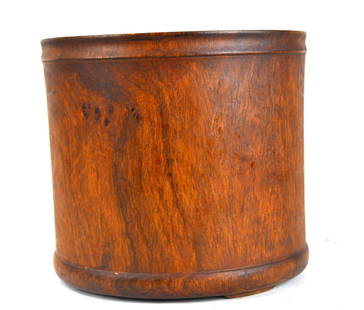 Chinese Huanghuali Wood Brush Pot: Qing dynasty. Chinese Huanghuali wood brush pot 7 1/2" H x 8" W