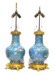 Pr Chinese Cloisonne Vases Lamps