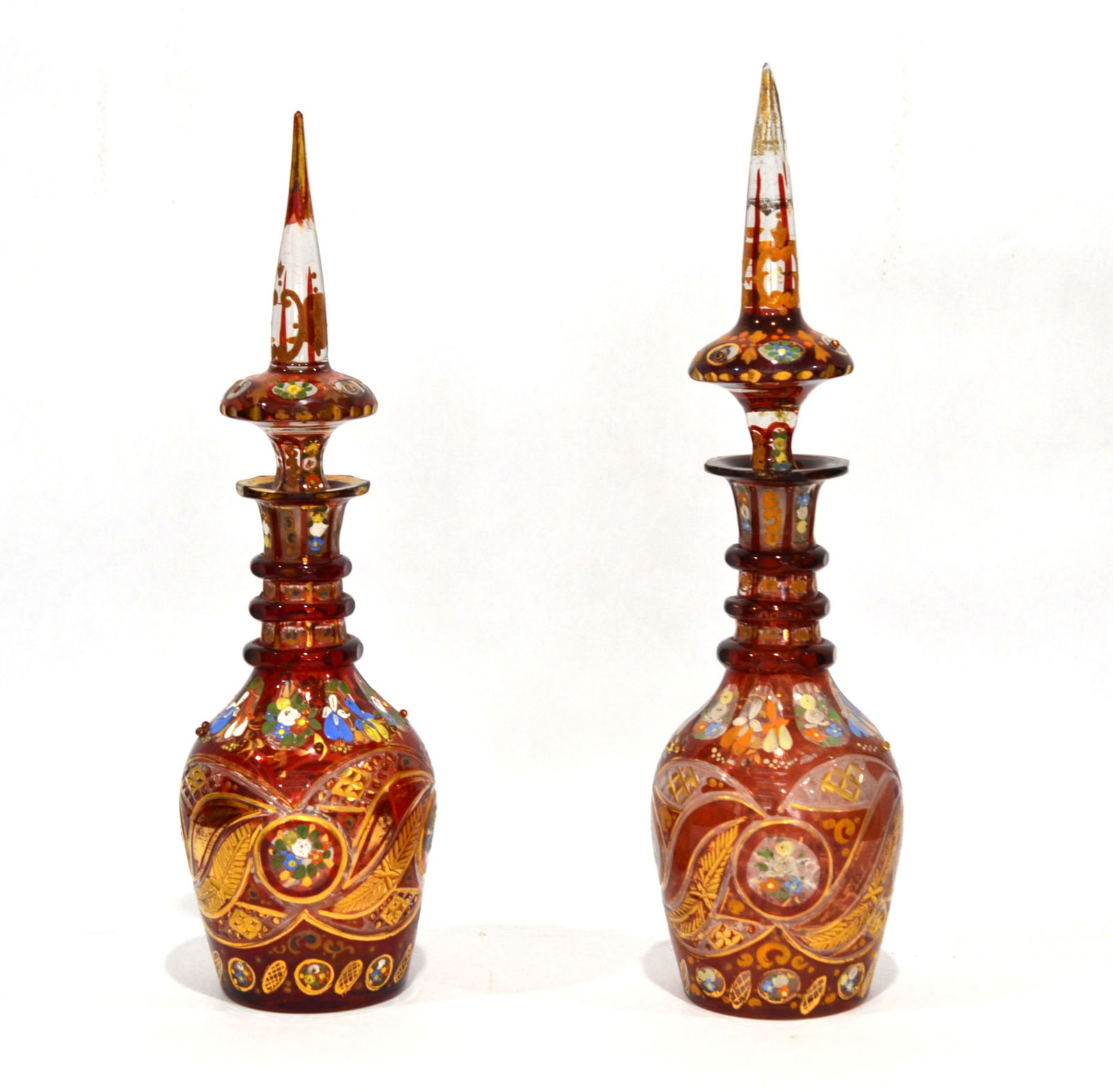 Pr Antique Bohemian Glass Vases w. Stoppers (1 of 10)