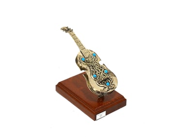 Judaica Silver Guitar Form Spice Box on Stand