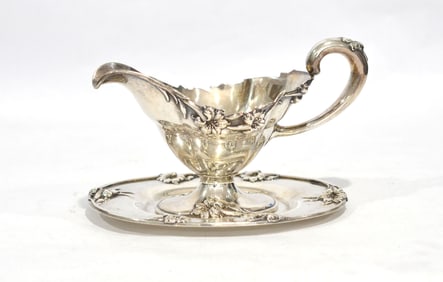 Silver Art Nouveau Sauce Bowl & Under Plate