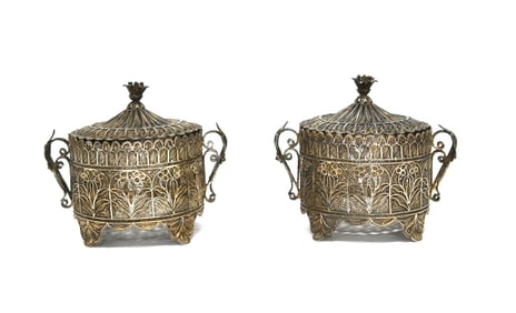 Pr Silver Filigree Covered Boxes