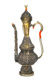 Fine Antique Silver Filigree & Coral Teapot/Ewer