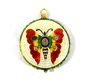 Antique Indian Double Side Gold Enamel Pendant